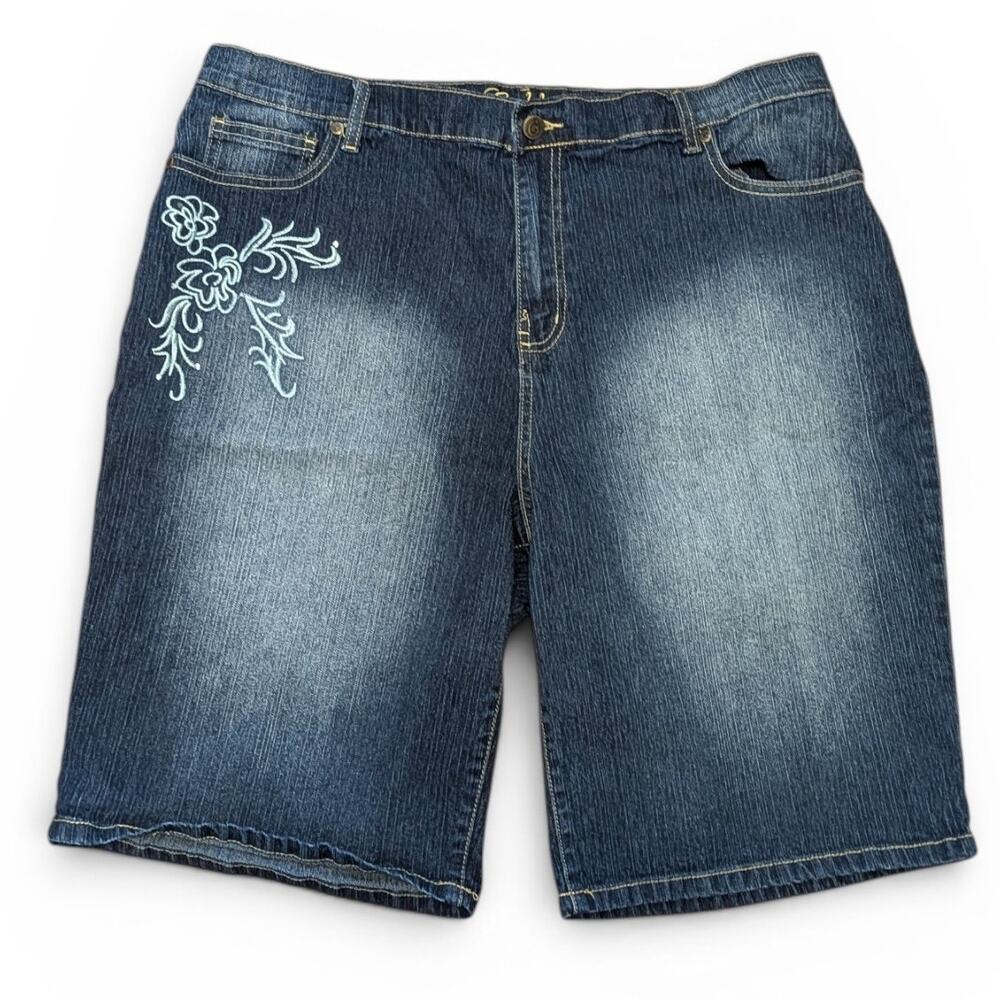 Goddess 2000s Y2K Dark Wash Denim WIth Embroidered Floral Design